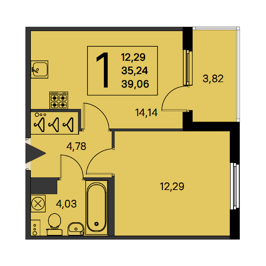 1-комнатная квартира 35.24 м², 4/4 эт., ЖК «Любоград в Стрельне»